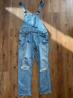 Lucky Brand Light Blue Distressed Denim Overalls